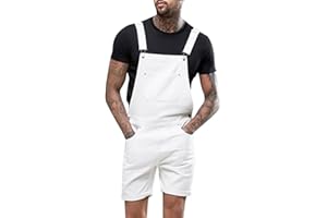 Oanviso Herren Denim Strap Kurze Jumpsuit Lässiges Arbeitshose Jumpsuit Vintage Bibs Jumpsuit Stilvoll Latzhose Overalls mit Taschen Sommer Zerrissene Loch Kurze Jean Jumpsuit