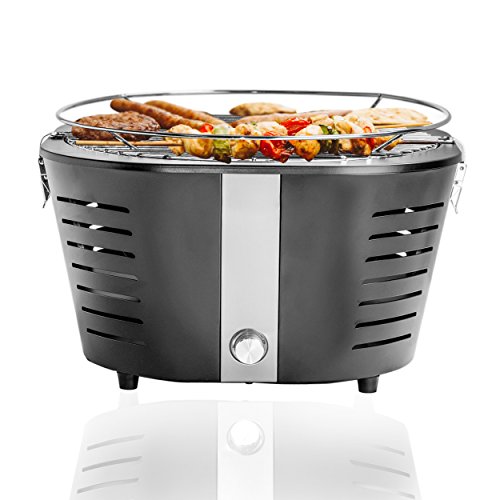 Gartendia Grill für Balkon und Terrasse, Tischgrill mit Holzkohle in Schwarz, Holzkohlegrill mit Aktivbelüftung, Grill Virginia für draußen