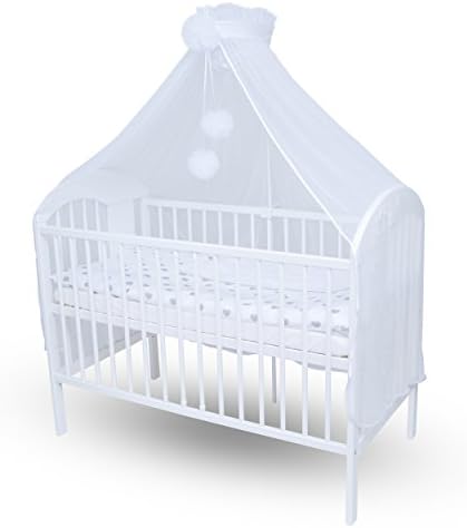 Callyna ® - Baby bed skirt XXL with support, White sail large size. Decorative crib mosquito net.