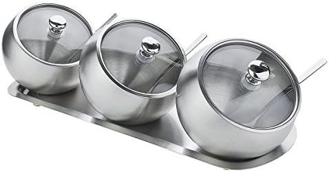 VFEVRS Seasoning Container Set, Condiment Pots Spice Serving Jars Sugar Bowl with Lid and Serving Spoons,Set of 3
