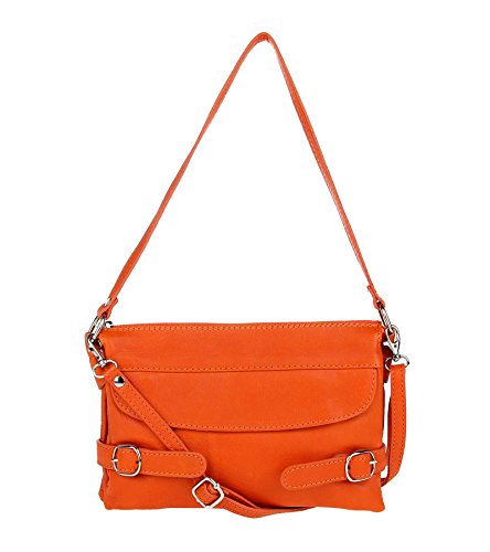 Preisvergleich Produktbild Schicke Damentasche Made in Italy NappaLeder ital bag Clutch Schultertasche Umhängetasche CrossOver Ipad Tablet bis ca. 7 Zoll 24x16x8 cm (BxHxT) (Orange)