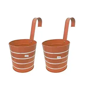 Kraftsplanet Garden or Bolcony Decor Set of Two Ribbed Balcony Railing with Detachable Hooks and Handle Planter Container Set.