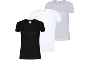 PULPO CARTUCHO Pack 3 Camisetas Mujer Keya - 100% Algodón de 180 g/m2 - Camiseta Basica Mujer - Manga Corta - Cuello Redondo