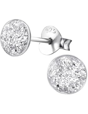 Laimons Damen-Ohrstecker Platte mit glitzer grau silber aus Sterling Silber 925