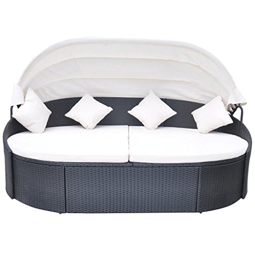 vidaXL Poly Rattan Sonnenliege Sonneninsel Gartenmöbel Strandkorb Garten Lounge Muschel - 2