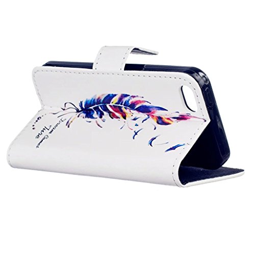 MUTOUREN Hülle für iphone SE iphone 5 5s Schutzhülle [Kratzfeste, Scratch-Resistant] Bookstyle PU Lader HandyHülle Tasche Wallet Flip Case Lederhülle Brieftasche mit Standfunktion Kartenfächer Magnetic schließt Painted Muster- Bunt Feder + Metall Stylus Stift - 5