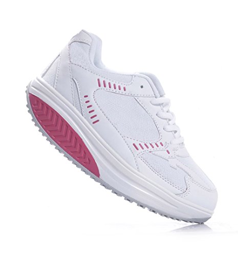 Scarpe Dimagranti Donna 41 Bianco Fuxia Tessuto Eco Pelle Rassoda Glutei Massaggianti