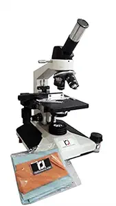 MAURYA Monocular Student Compound Microscope with Semi Plan Objectives, & 10x;15x Wide Field Eye pees LED Illumination & 2 Hour Battery Backup with Kit 50 Blank Slides+ Cover Slips+ Dust Cover