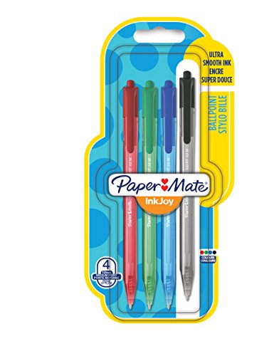 Paper Mate InkJoy 100RT, bolígrafo retráctil, punta media de 1 mm y colores estándares surtidos, paquete de 4 (1956587)