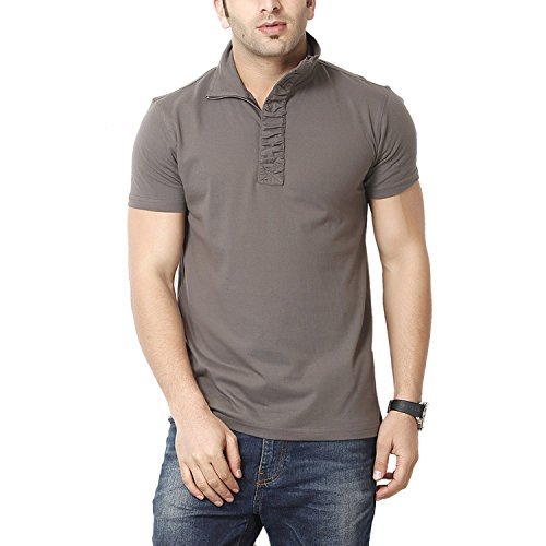Half-Zip Cotton T-Shirt (Small, Grey 