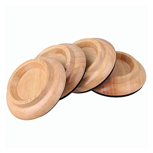 Yibuy Solid Wood Burlywood Double Wheel Upright Caster Cups Pads for Piano Set of 4