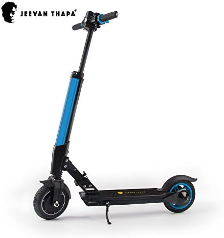 Jeevan Thapa® | E1 Electric Scooter | Max Capacity 100kg | Max Speed 20km/h | Ride Boosting Speed Modes | 29.4V Samsung Battery | Foldable Aluminum-Alloy Frame | 8” Front &amp; Rear Tires | Extended Stem | Integrated LED Display for Battery Level &amp; Speed | LED Headlight &amp; Taillight | Portable Lightweight | Free App | 2 Years Warranty From Germany (Blue)
