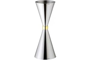 Delgeo Misurino Doppio per Cocktail in Acciaio Inossidabile con Marchio 5/10/15/20/25/30/40/50 ml, con Cucchiaio da Bar Retrattile, Argento