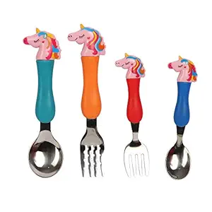 VGRASSP Unicorn Family Baby Spoon and Fork Cutlery for Babies and Kids - Stainless Steel (304) Tableware Set with Comfortable Handle for Boys and Girls