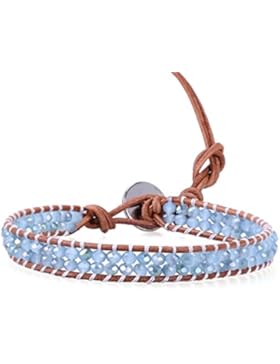 KELITCH 2 Strand Blau Kristall Perlen Leder Armband Freundschaftsarmbänder