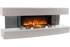 CHEMIN'ARTE Chimenea eléctrica de Pared con calefacción Lounge Blanca 120cm, Efecto de Llama Leds- Chimenea Decorativa bajo Consumo - Mando a Distancia