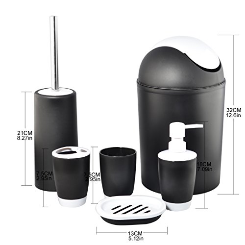 Badezimmer-Set,Lommer 6 Stück Kunststoff-Bad-Zubehör–Schwarz - 2