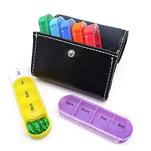 Dasuny 7 Days Weekly Pill Box 28 Compartments Pill Organizer Medicine Storage Dispenser Case Vitamin Organizer for Travel with PU Leather Bag