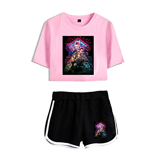 Mujer de Verano de algodón Corta Camisetas + Pantalones Cortos Traje de Dos Piezas Set Pijamas Stranger Things (2,XS)