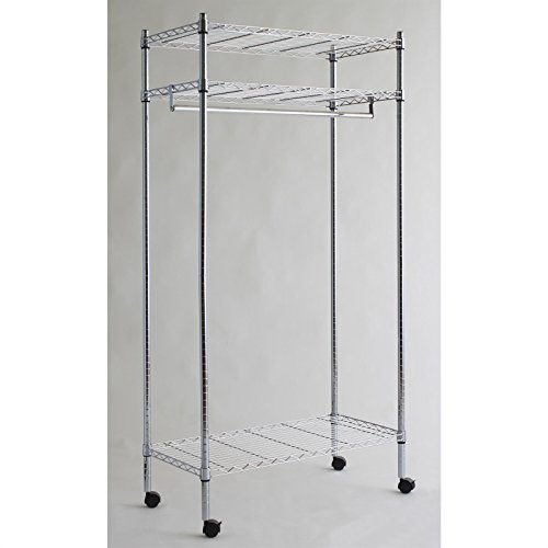 Garderobenwagen Rollgarderobe Garderobe mit 3 Ablagen und 1 Kleiderstange, verchromt, Sicherheitsdoppelrollen - 2