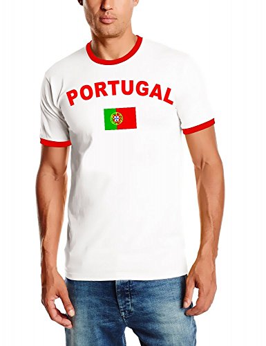 EM 2016 PORTUGAL Fußball T-SHIRT TRIKOT mit Deinem NAMEN + NUMMER ! HERI Ringer weiss Gr.S