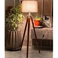 Nautical Home Decor Natural Teak Wooden Crafter Standard Size Tripod Floor Lamp with Jute Shade and Bulb Home Decors…