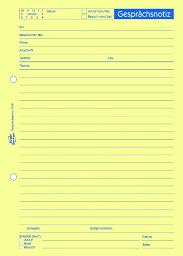 Avery Zweckform 1018 Gesprächsnotiz (A5, Abreißblock, oben verleimt, 50 Blatt) gelb - 2