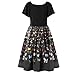Produktbild SCHLUSSVERKAUF Damen Bezaubernd Schmetterling Drucken Kurzarm Party Kleid Damen Elegant O-Ausschnitt Jahrgang Eine Linie Swing-Kleider (L, Schwarz)
