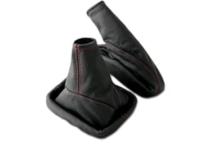 L & P Car Design Shift Boot and Handbrake Cuff Set for Astra G Leather Black-red