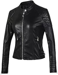 Baymate Retro Chaqueta De PU Cuero Para Mujer Slim Fit Cazadoras con Cremallera Casual Abrigos Jacket