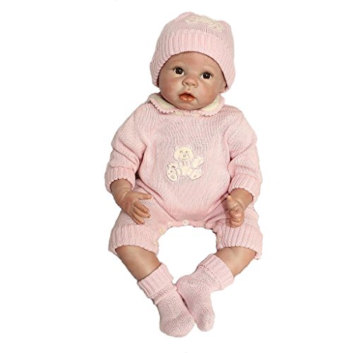 Nicery Reborn Baby Doll Soft Silicone 22inch 55cm Magnetic Mouth Lovely Lifelike Cute Boy Girl Toy Pink Baby