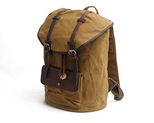 Y-DOUBLE Wasserdicht Wasserabweisend leinwand Fashion Segeltuch Leder Canvas Vintage-Stil Unisex Junge Reisetasche Wandertasche 15 inch Laptop Rucksack für Studenten Freizeit - 2