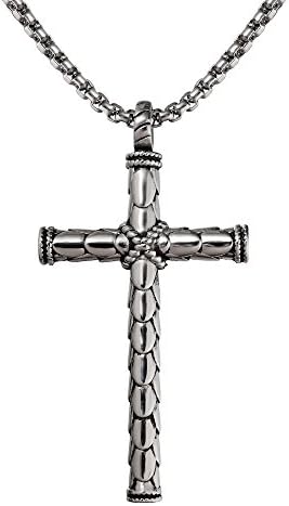 MASARWA JEWELS Men Stainless Steel Cross Pendant Necklace Chain Silver 70cm