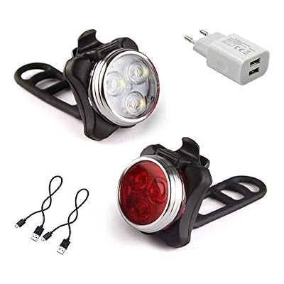 Ozvavzk Lampe LED de Vélo,Ozvavzk Lumière Vélo Rechargeable Avant Arrière, 4 Modes de Luminosité éclairage USB Antichoc Impermeable VTT VTC Cycliste Poussette Camping