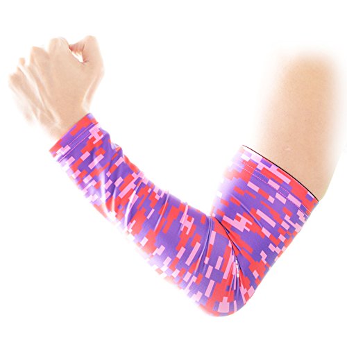 COOLOMG 1PCS Hijos Adultos Dri-Fit Antideslizante UV Protección de compresión Manga del Brazo de Deportes Campo de Baloncesto Ciclismo Running Digital Rosa L