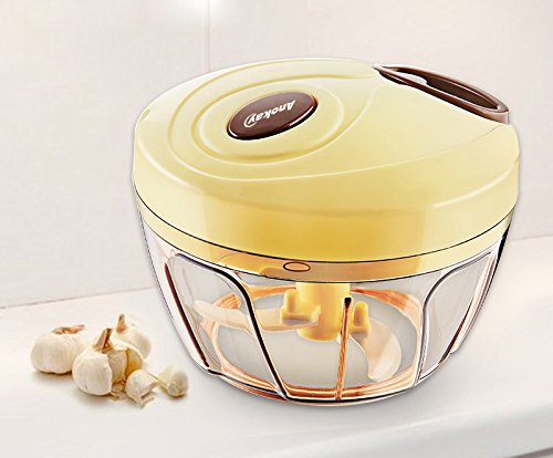 Anokay Neue Mini Küchenmaschinen Manuell Universal-Zerkleinerer / Multi-Schneider / Mixer / Soße Macher / Schnitzelwerk, Obst, Gemüse, Nüsse, Kräuter, Zwiebeln, Knoblauch Zerhacker für Soße, Salat, Pesto, Krautsalat, Püree, Hackbraten, Fleisch-Soße, Babynahrung - 8