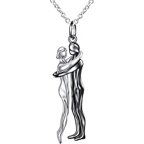 Flyow Collana In Argento 925 Con Ciondolo Abbraccio - Separabile In Due Ciondoli, Per Coppie, Amici, Madre E Figlia, Regalo Di San Valentino - 2