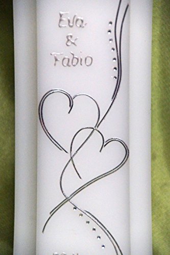 ♥♥ edle Hochzeitskerze ♥♥ mit Steinen – in Sonderform -Silber- ; inkl. Beschriftung ! I-13 - 2