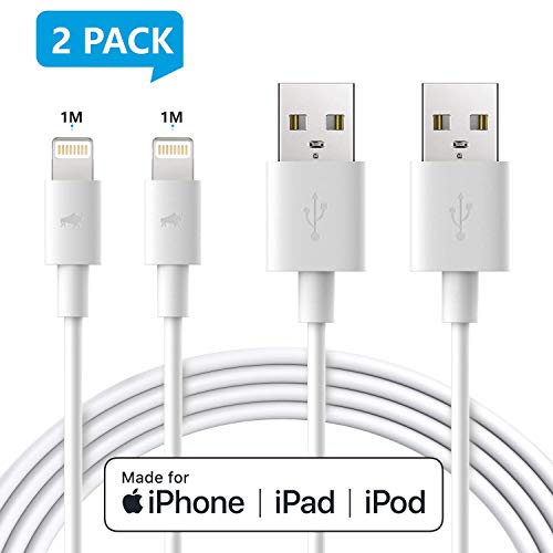 Cable iphone [MFI certifié Apple] - Amoner (1m) Chargeur iPhone Câble Lightning vers USB avec Connecteur Ultra Résistant - Blanc 