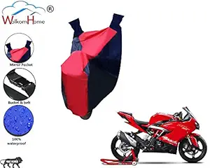 WolkomHome -100% Water Proof PVC Matty Red & Blue Bike Body Cover with Mirror Pockets Buckle Belt for - TVS Apache RR310 Bs5 Bs6 2020