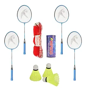 Hipkoo Sports Full Aluminum Badminton Complete Racquets Set | 2 Wide Body Rackets with Cover, 10 Shuttlecocks and Net | Ideal for Beginner | Lightweight & Strong (Multicolor of 2)