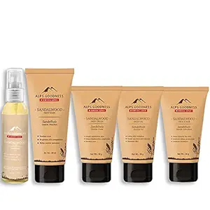Alps Goodness Sandalwood Skin Care Combo - Full Face Care Sandalwood (Chandan) Combo - Face Wash, Cream, Gel, Toner, Scrub (Set of 5)