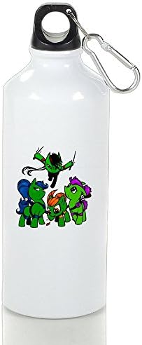 MZONE Cartoon Series Four Tortoise My Little Pony High Quality Custom Sports Kettle Cups White With Carabiner Hook,400-600ml /6.5OZ