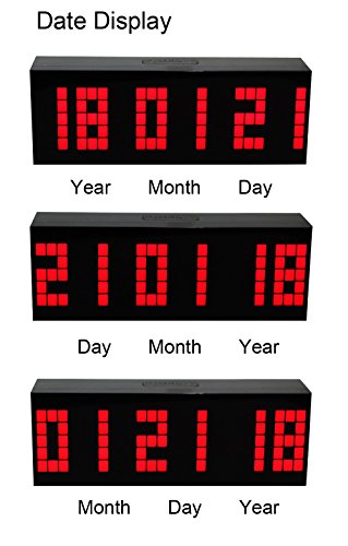 LambTown Wandmontage Desktop LED Digital Wecker mit Thermometer Kalender Nachtlicht für Schlafzimmer Wohnzimmer Rot - 5