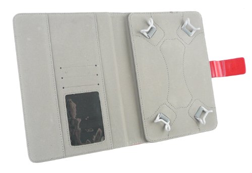 Emartbuy® Schwarz Eingabestift + Universalbereich Rot Multi Winkel Folio Executive Case Cover Wallet Hülle Schutzhülle mit Kartensteckplätze Geeignet für Trekstor SurfTab Breeze 7.0 Quad 7″ Zoll Tablet - 4
