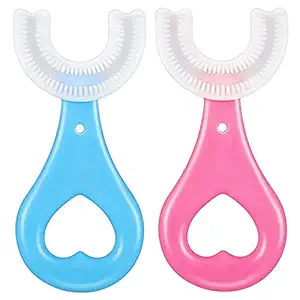 Welcify Kids U-Shaped Toothbrush For 2-6 Years, Baby Infant Toothbrush, Food Grade Soft Silicone, 360? Oral Teeth Cleaning Tools (Pack of 1) (Blue)