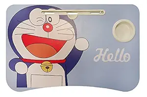 Little logic Multi-Purpose Laptop Table with Dock Stand and Coffee Cup Holder/Study Table/Bed Table/Foldable and Portable/Ergonomic & Rounded Edges/Non-Slip Legs/Engineered Wood [Doremon] Cartoon