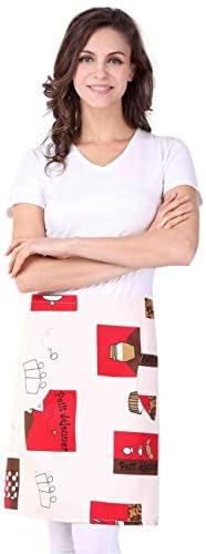 WM Beauty Half Short Apron Waist Apron 100% Cotton Kitchen Apron Cafe Apron for Women with 2 Pockets, Red