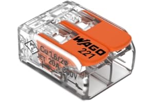 Wago, Morsetto a leva 221, Confezione da 10, 2 ingressi, Compatibile con cavi rigidi, semirigidi e flessibili da 0,14 a 4 mm², Tensione 450 V, 32 A, Spellatura 11 mm, Installazione rapida
