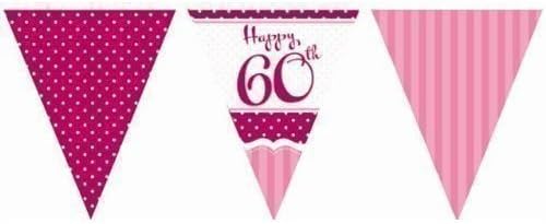 Perfectly Pink Party Happy 60th Birthday Paper Flag Bunting - 12ft